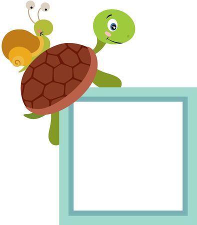 Turtle and snail with blank frameのイラスト素材