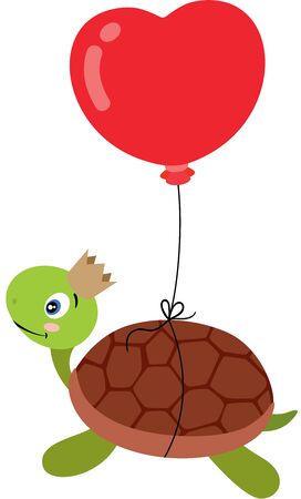 King turtle flying with heart balloonのイラスト素材