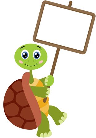 Cute turtle with empty signboardのイラスト素材