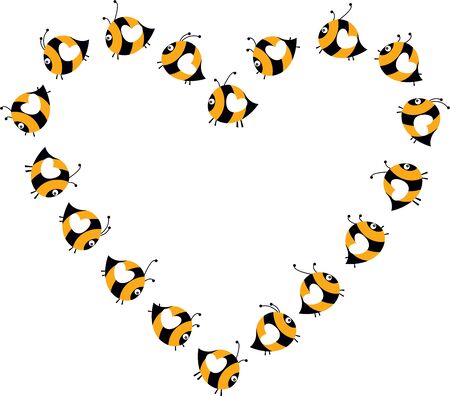 Set of bees forming a heart shaped frameのイラスト素材