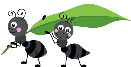 Two ants carrying a green leafのイラスト素材