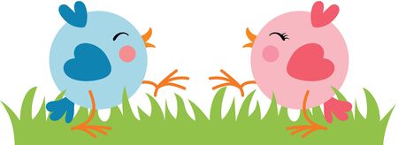 Loving couple of birdies on gardenのイラスト素材