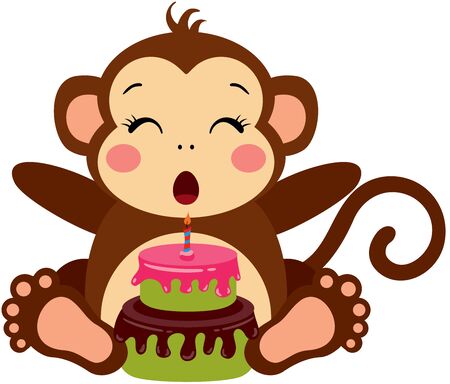 Happy monkey with Birthday cakeのイラスト素材