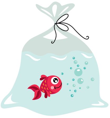 Red fish inside the plastic bagのイラスト素材