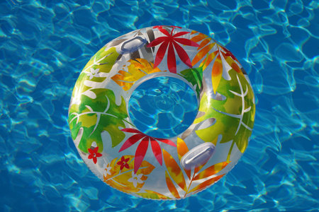 Colorful buoy on swimming blue pool