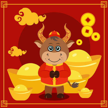 Happy chinese new year 2021 red greeting cardのイラスト素材