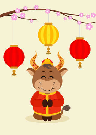 Greeting card little ox chinese new yearのイラスト素材