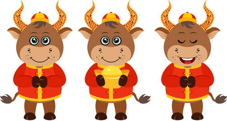 Three cute chinese zodiac oxのイラスト素材