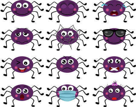Cute spiders with feature a different expressionsのイラスト素材