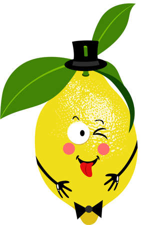 Scalable vectorial representing a funny lemon citrus fruit food comic, element for design, illustration isolated on white background.のイラスト素材
