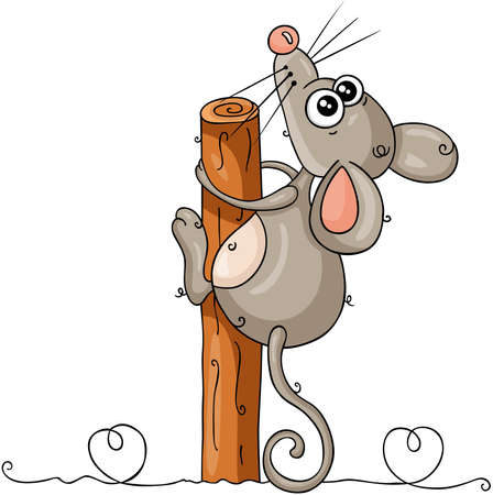 Funny mouse looking up clinging to tree trunkのイラスト素材