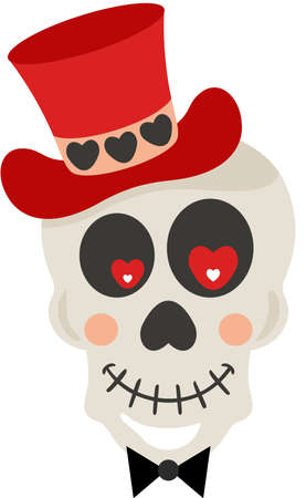 Valentine skull with red hatのイラスト素材