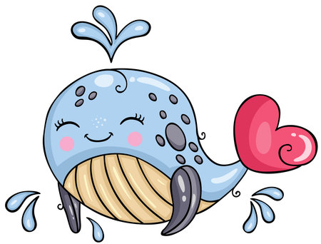 Adorable baby whale blowing waterのイラスト素材