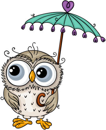 Scalable vectorial representing a adorable owl holding a small umbrella, element for design, illustration isolated on white background.のイラスト素材