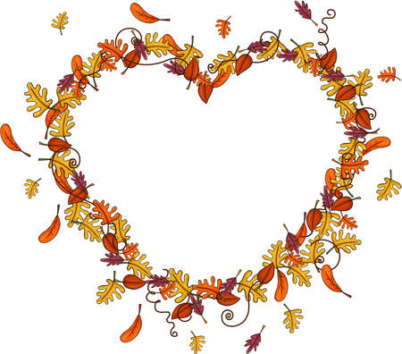 Frame in the shape of a heart with autumn leavesのイラスト素材