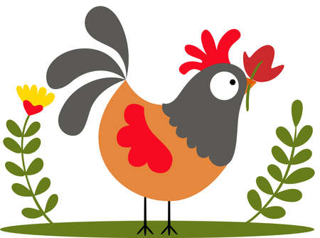 funny rooster in the gardenのイラスト素材
