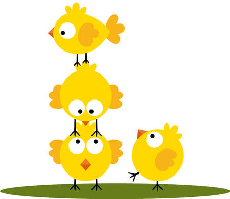 four cute yellow little birdsのイラスト素材