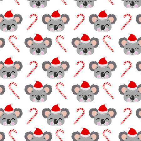 Seamless background of Christmas koala faceのイラスト素材