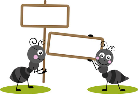 Cute ants holding a sign boardsのイラスト素材