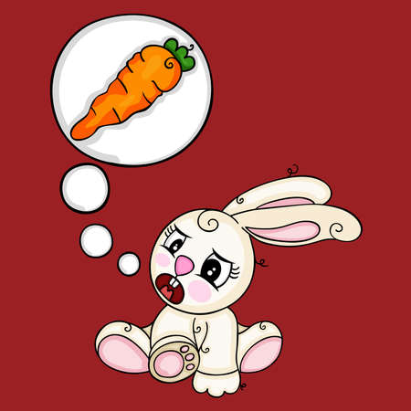 Cute bunny thinking a carrot easter cardのイラスト素材
