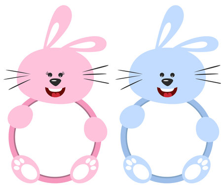 baby bunny frame pink girl and blue boyのイラスト素材