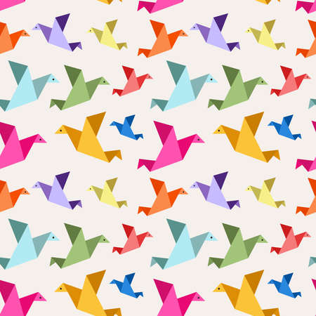 Seamless pattern of colored origami birds.のイラスト素材