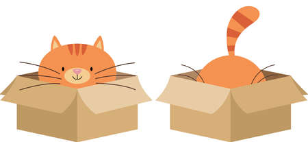 Cute funny cat in cardboard boxのイラスト素材