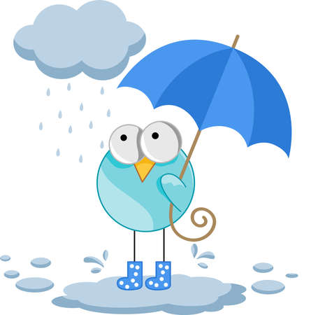 Funny bird with umbrella under rainのイラスト素材