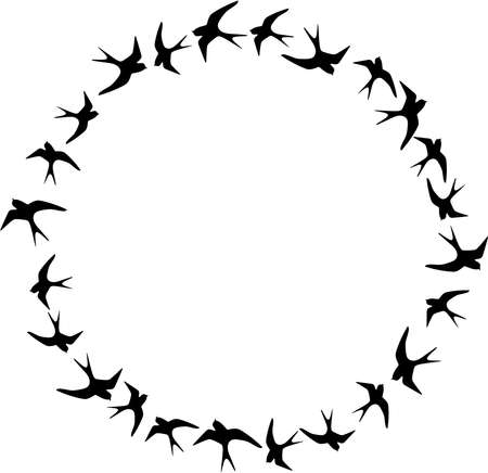 Cute round frame with black birdsのイラスト素材