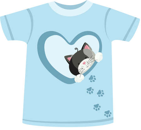 Blue tshirt with cat in heartのイラスト素材