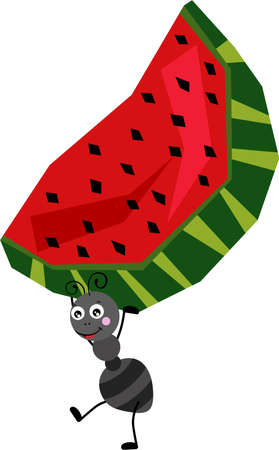 Cute ant carrying a funny slice of watermelonのイラスト素材