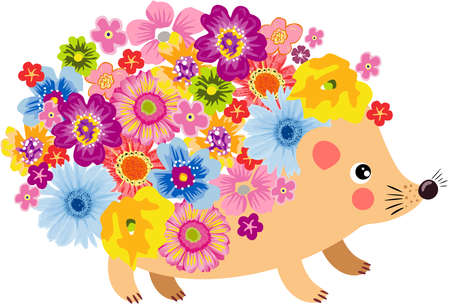 Spring hedgehog with beautiful flowersのイラスト素材
