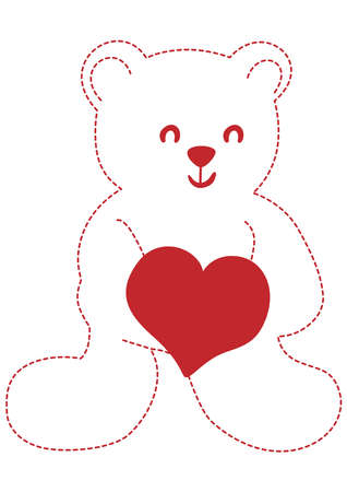 Cute teddy bear embroidery trace with heartのイラスト素材