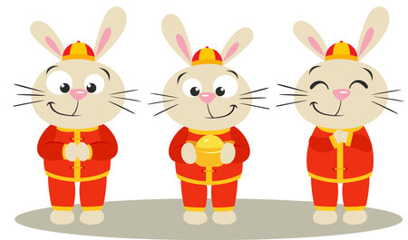 three cute chinese zodiac rabbitのイラスト素材