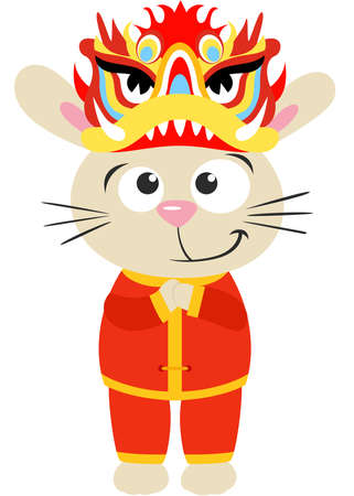 Rabbit with dragon mask on head for chinese new yearのイラスト素材