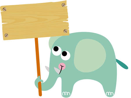 Funny elephant holding a wooden signboardのイラスト素材