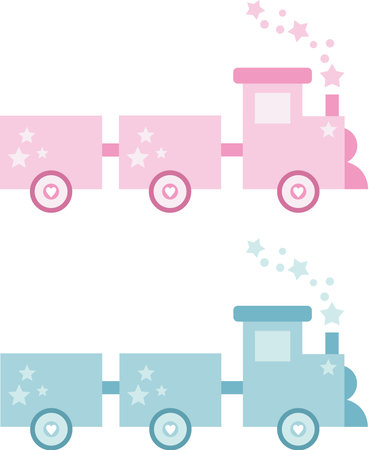 Cute pink and blue baby toy trainのイラスト素材