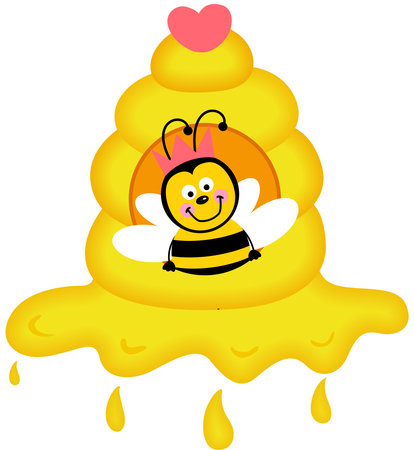 Cute bee inside on honey hiveのイラスト素材