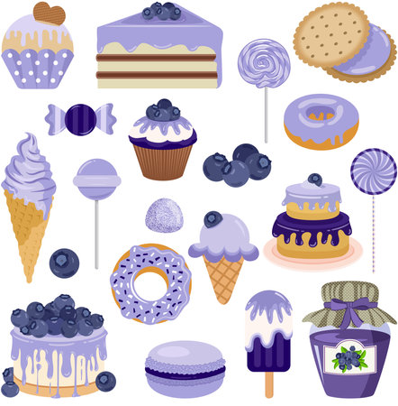 Set of digital elements with blueberry candiesのイラスト素材