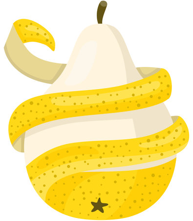 Whole fruit, bite missing and left over core of yellow pearのイラスト素材