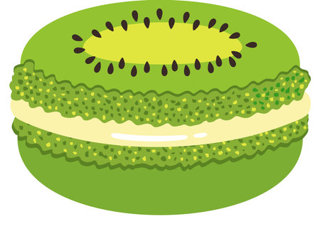 Green kiwi macaron isolated on whiteのイラスト素材