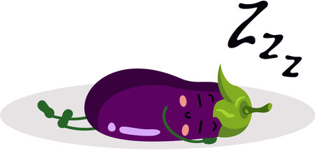 Eggplant purple funny mascot sleepingのイラスト素材