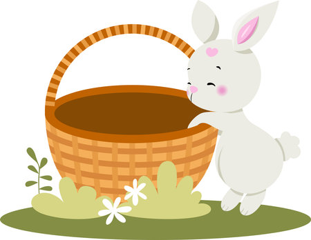 Loving bunny with empty basket in the gardenのイラスト素材