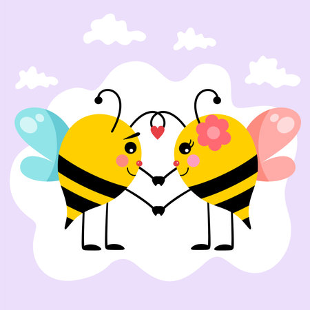 Valentine card with adorable couple of bees in loveのイラスト素材