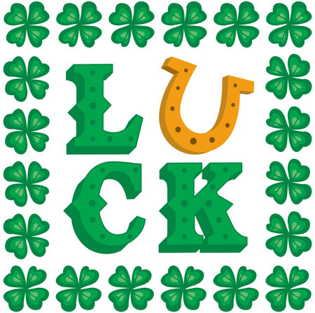 St Patrick s Day Luck word text logo with shamrock borderのイラスト素材