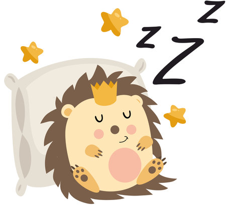 Adorable hedgehog with a crown on his head sleepingのイラスト素材