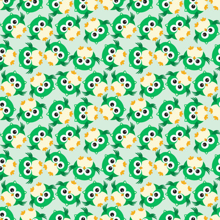Seamless background pattern with green owlのイラスト素材
