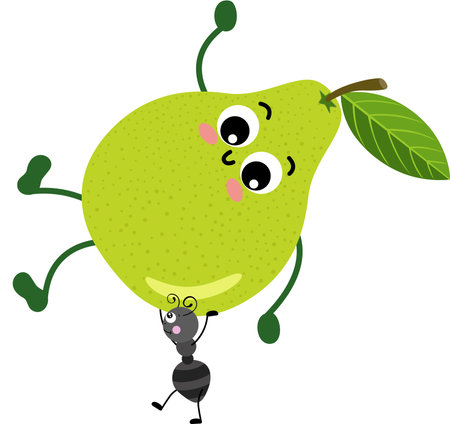 Cute ant carrying a funny green pear mascotのイラスト素材