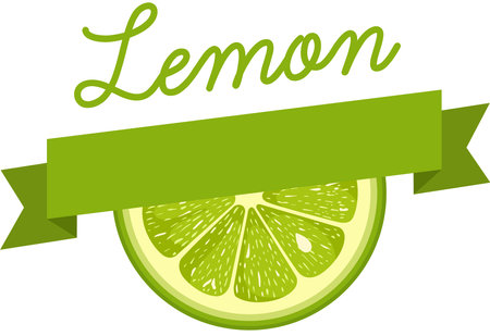 Lemon slice with green ribbon paperのイラスト素材