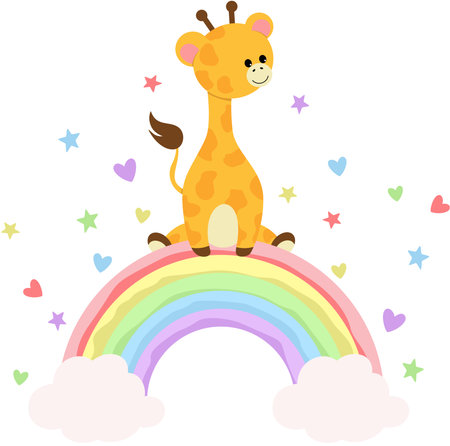 Adorable giraffe on top of rainbowのイラスト素材